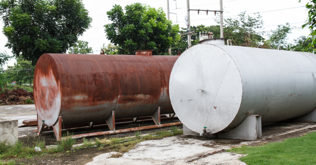 Two old oil tanks that have rust