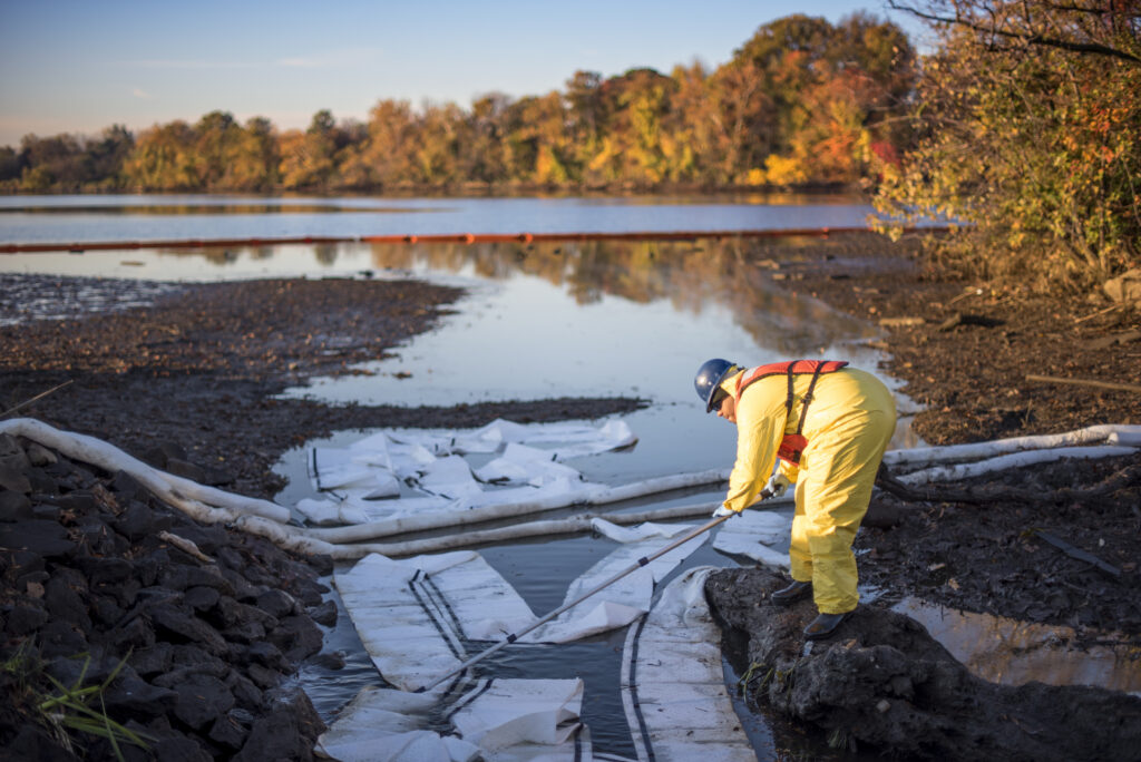 A Miller Environmental expert performing an emergency spill response
